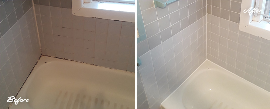 Shower Seams and Tub Before and After Our Caulking Services in North Port