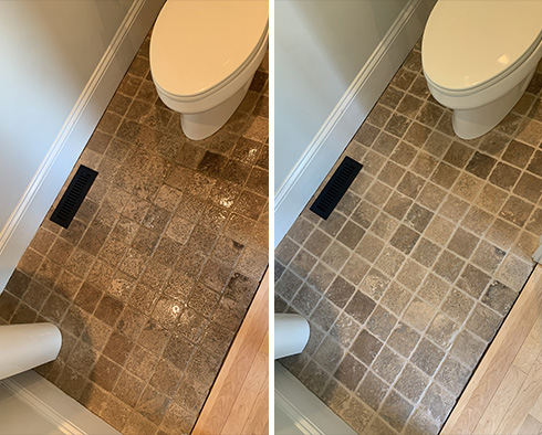 Bathroom Floor Before and After a Grout Sealing in Sarasota