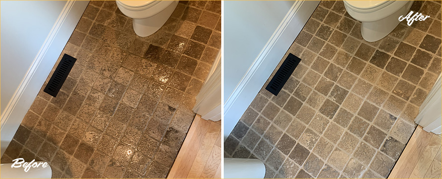 Bathroom Floor Before and After a Grout Sealing in Sarasota