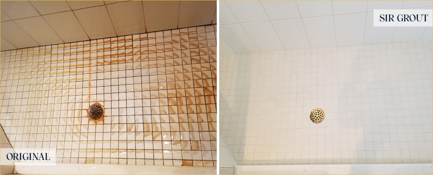 Shower Floor Before and After a Tile Cleaning in Venice