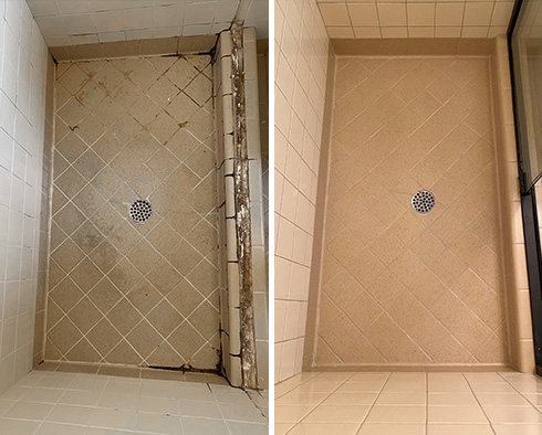 Tile Shower Before and After Our Caulking Services in Lakewood Ranch