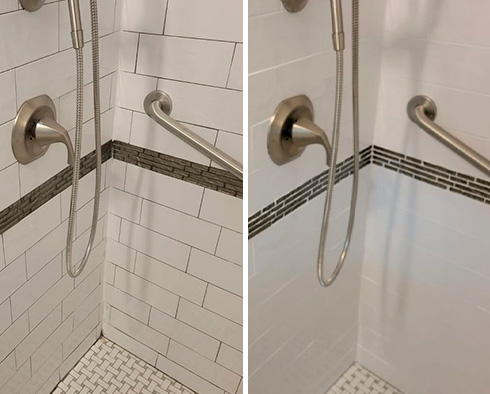 Shower Seams Before and After a Grout Sealing in Sarasota