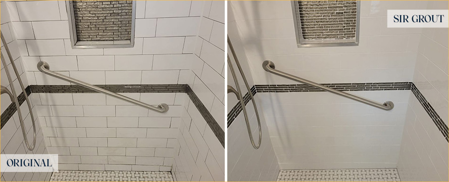 Shower Walls Before and After a Grout Sealing in Sarasota