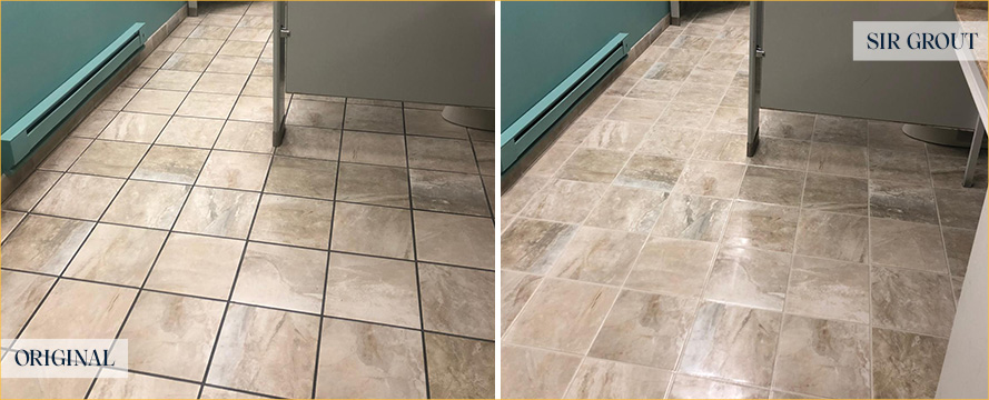 Women's Restroom Floor Before and After a Grout Cleaning in Palmetto