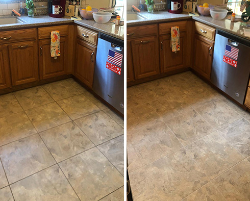 Kitchen Floor Before and After a Grout Sealing in Sarasota