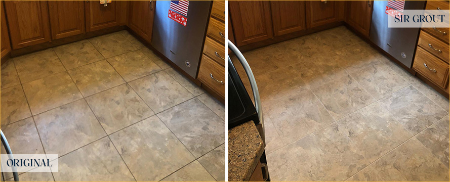 Kitchen Floor Before and After a Grout Sealing in Sarasota