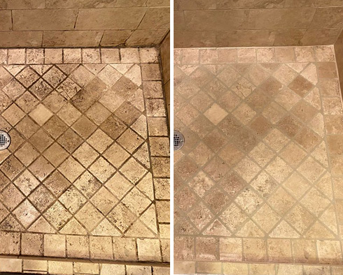 Shower Floor Before and After a Tile Cleaning in Palmetto