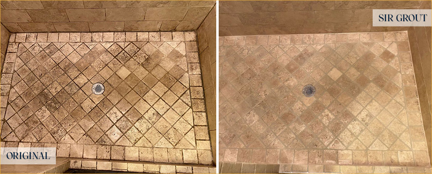 Shower Floor Before and After a Tile Cleaning in Palmetto