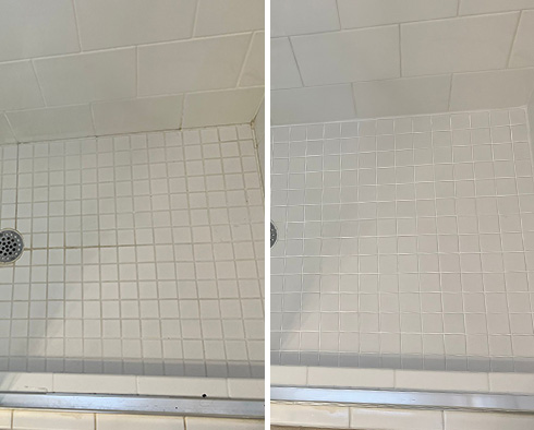 Tile Shower Before and After a Grout Cleaning in Bradenton