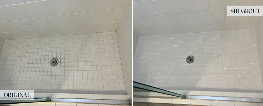 Tile Shower Before and After a Grout Cleaning in Bradenton