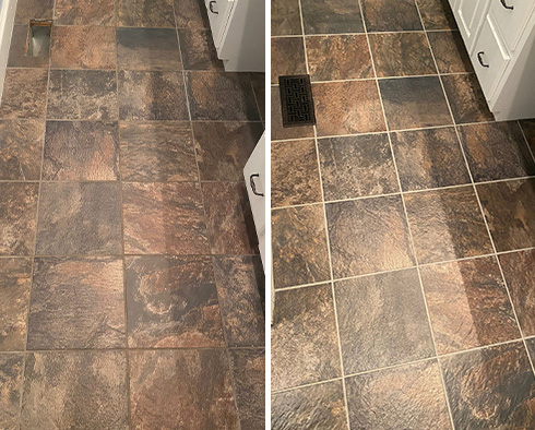 Master Bathroom Floor Before and After a Grout Sealing in Lakewood Ranch