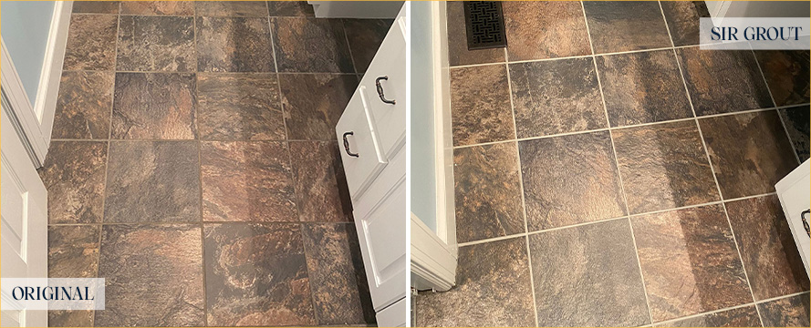 Master Bathroom Floor Before and After a Grout Sealing in Lakewood Ranch