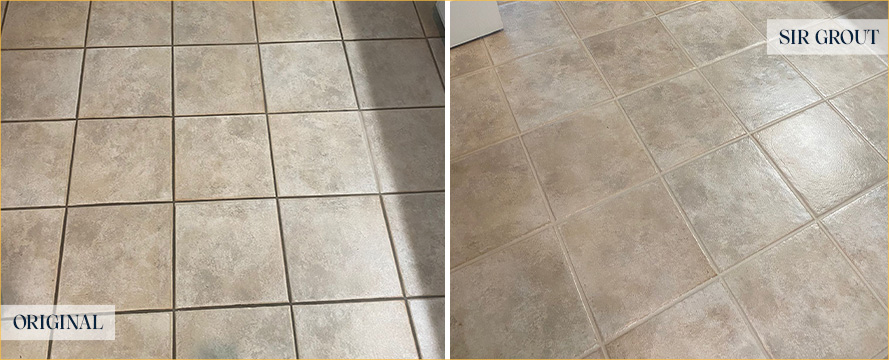 Guest Bathroom Floor Before and After a Grout Sealing in Lakewood Ranch