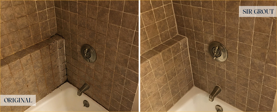 Tile Shower Before and After a Grout Cleaning in Palmetto