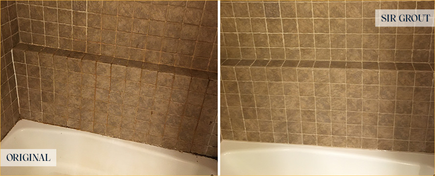 Shower Wall Before and After a Grout Cleaning in Palmetto